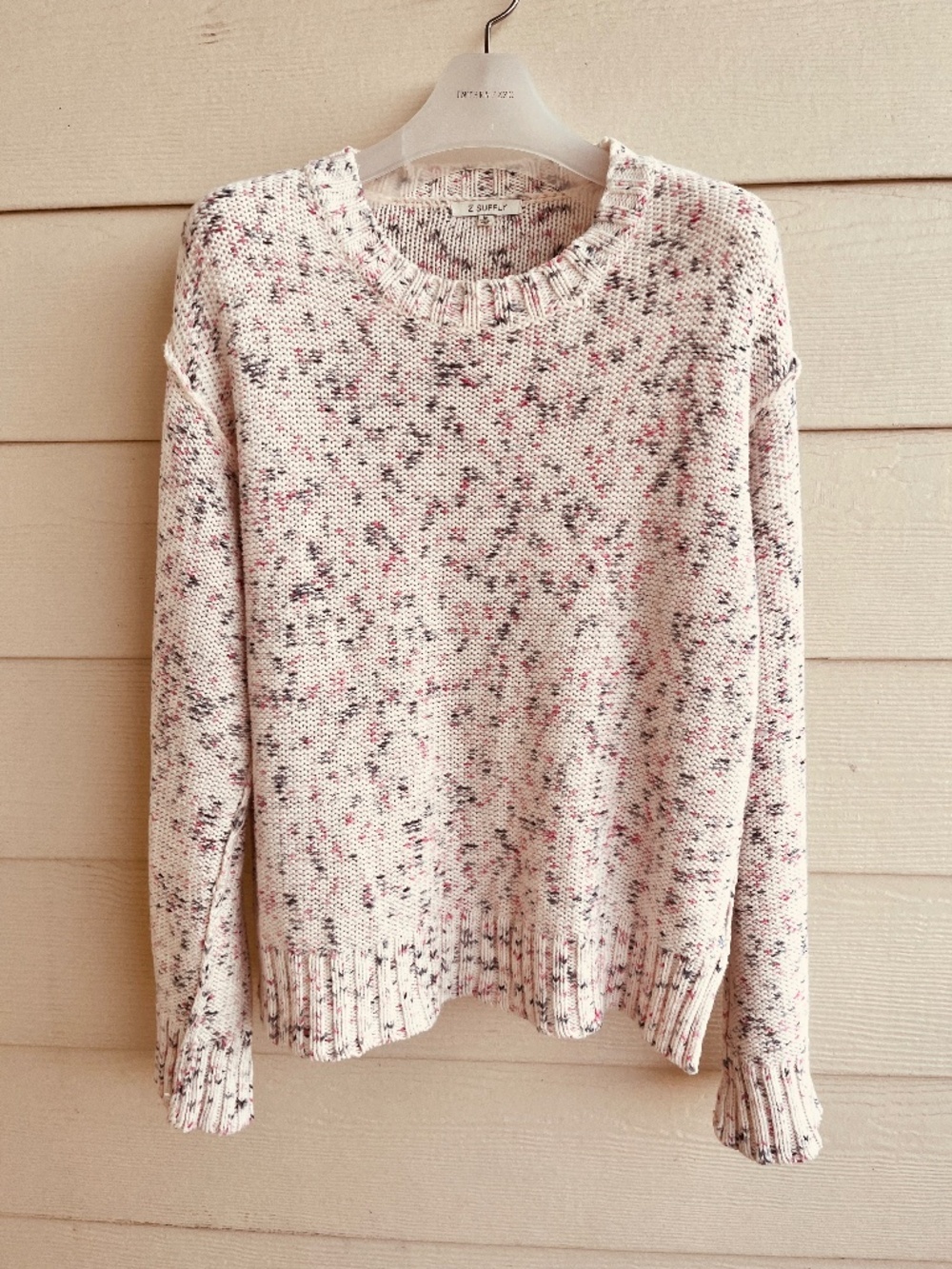 Z SUPPLY Confetti Knit Crewneck Sweater Medium White Pink Speckled Cotton Blend